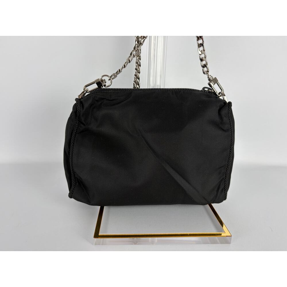 Prada Tessuto Nylon Chain Shoulder Bag Black Silver Hardware Small Zip Pouch